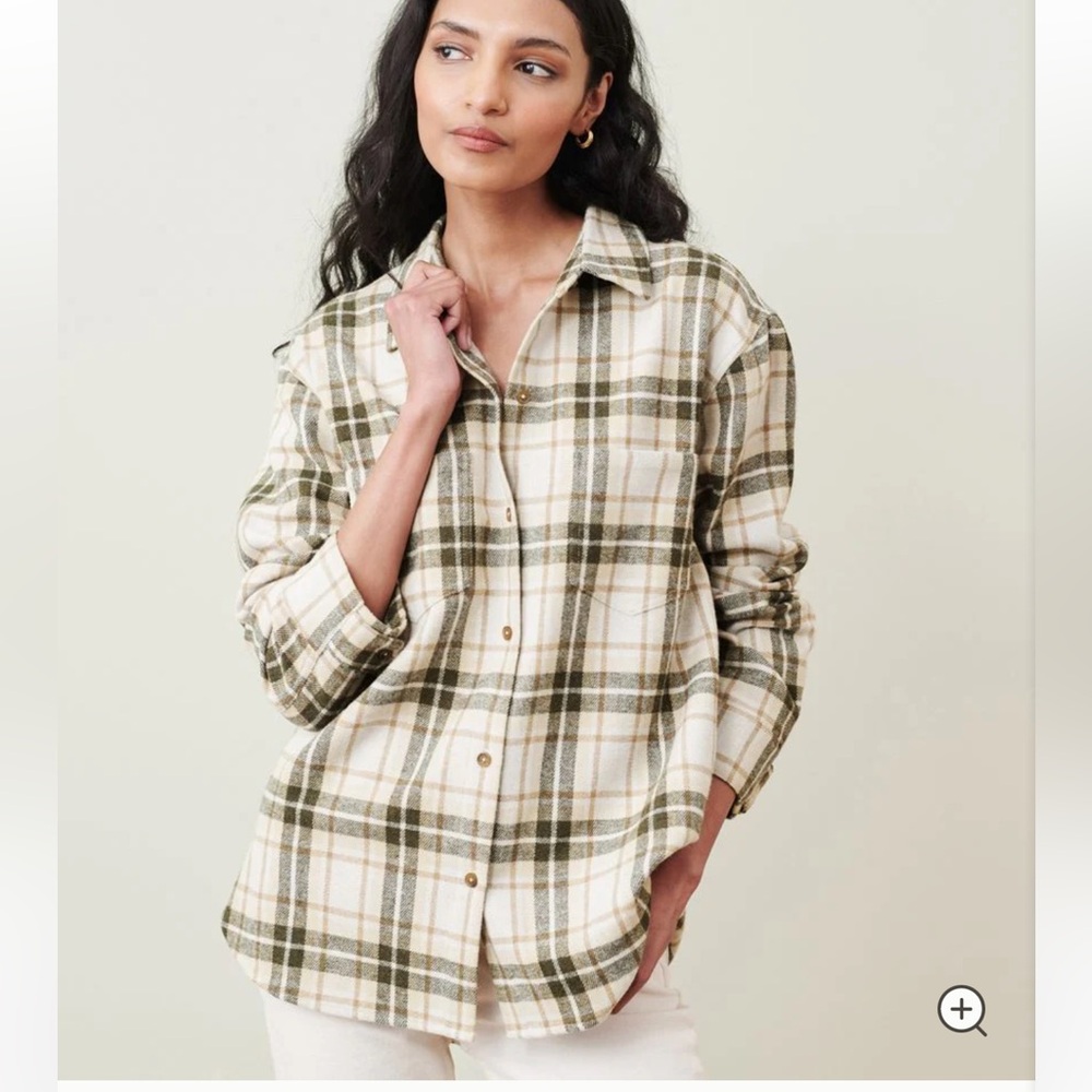 Jenni Kayne O’Keeffe Overshirt Wool Blend Flannel Oatmeal Plaid Size S